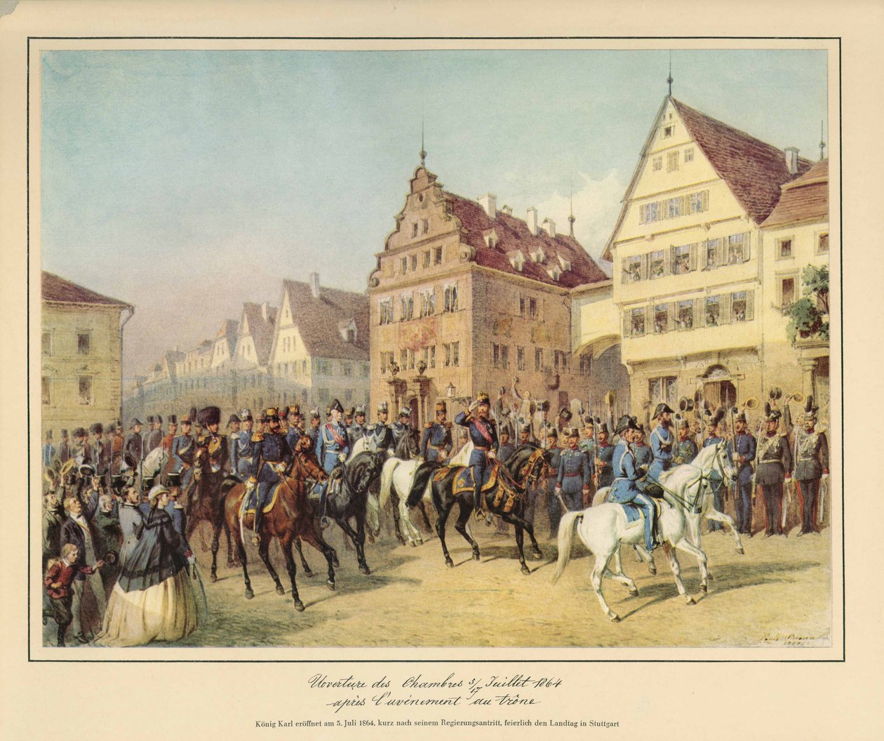Seremoniell åpning av statsparlamentet av kong Karl von Württemberg - kort tid etter tiltredelsen - 5. juli 1864 av after Louis Braun