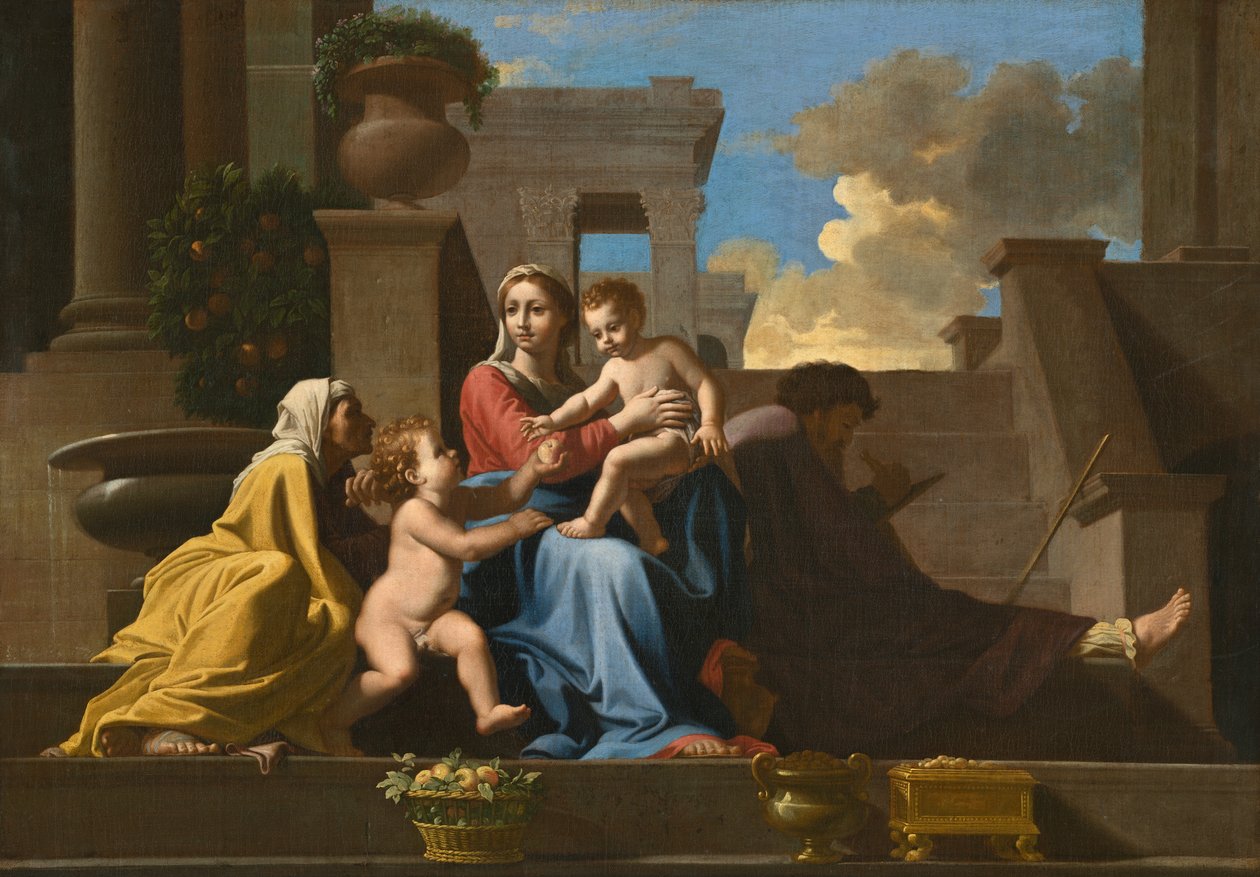 Hellig familie på trinnene av after Nicolas Poussin