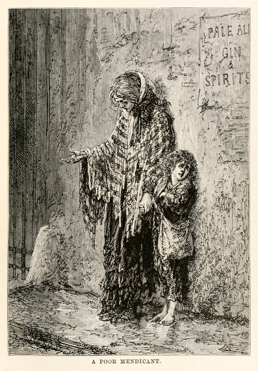 En fattig mendicant, fra Around the World in Eighty Days av Jules Verne (1828-1905), gravert av Louis Dumont (f.1822) 1873 av after Alphonse Marie de Neuville