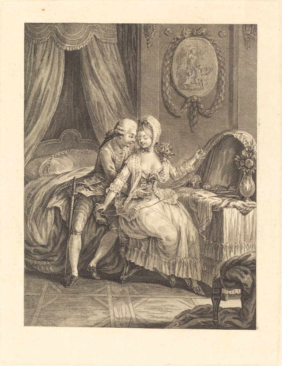 Dame a sa toilette av after Charles Eisen