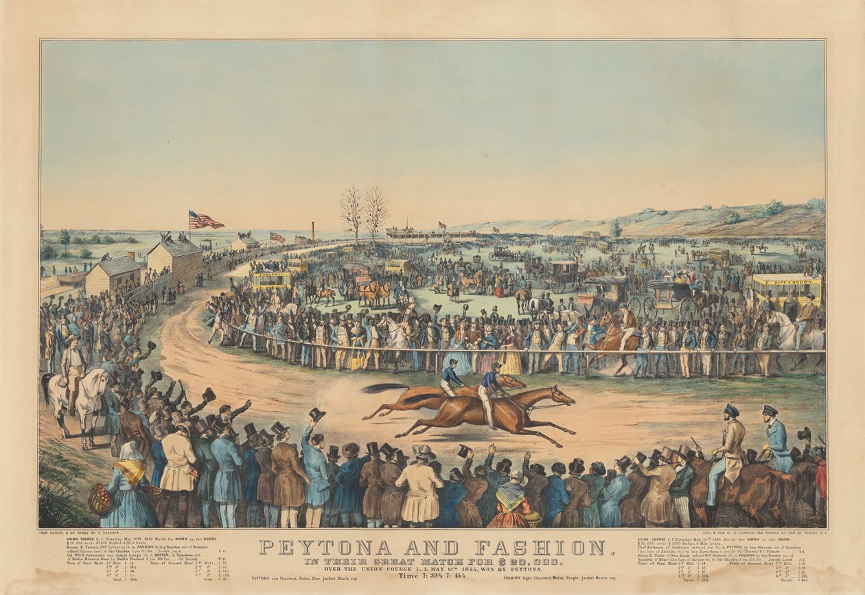 Peytona and Fashion: In Their Great Match for $20 000. Over Union Course LI 13. mai. 1845, vunnet av Peytona. Tid 7:39 3/4, 7:45 1/4 av after Charles Severin