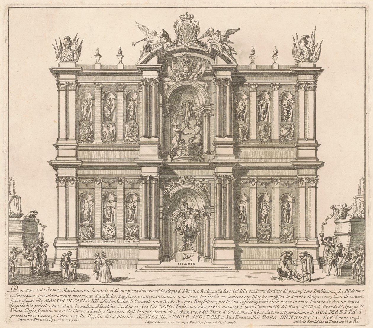 Seconda Macchina for Chinea av 1746: Territoriene til kongeriket Napoli av after Francisco Preciado de la Vega Miguel