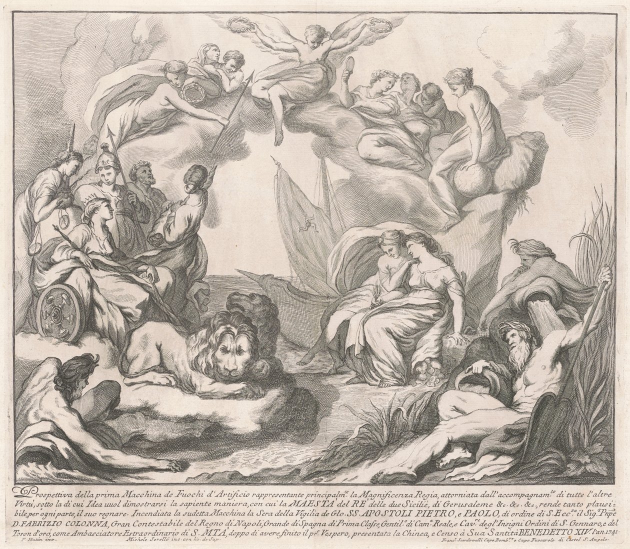 Prima Macchina for Chinea av 1741: Allegory of Regal Magnificence av after François Hutin Miguel de Sorellò