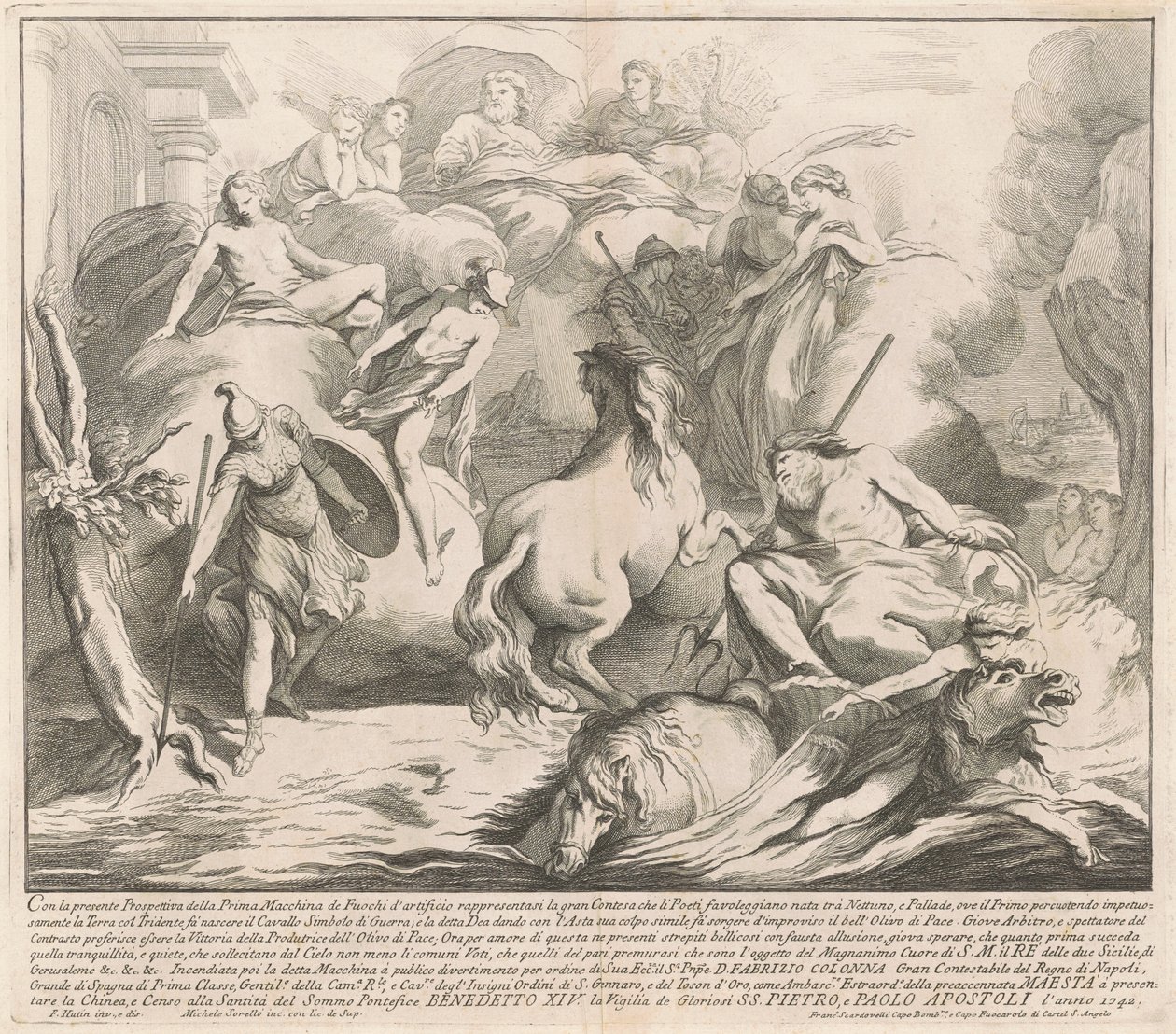 The Prima Macchina for the Chinea of 1742: The Contest of Neptun and Minerva av after François Hutin Miguel de Sorellò