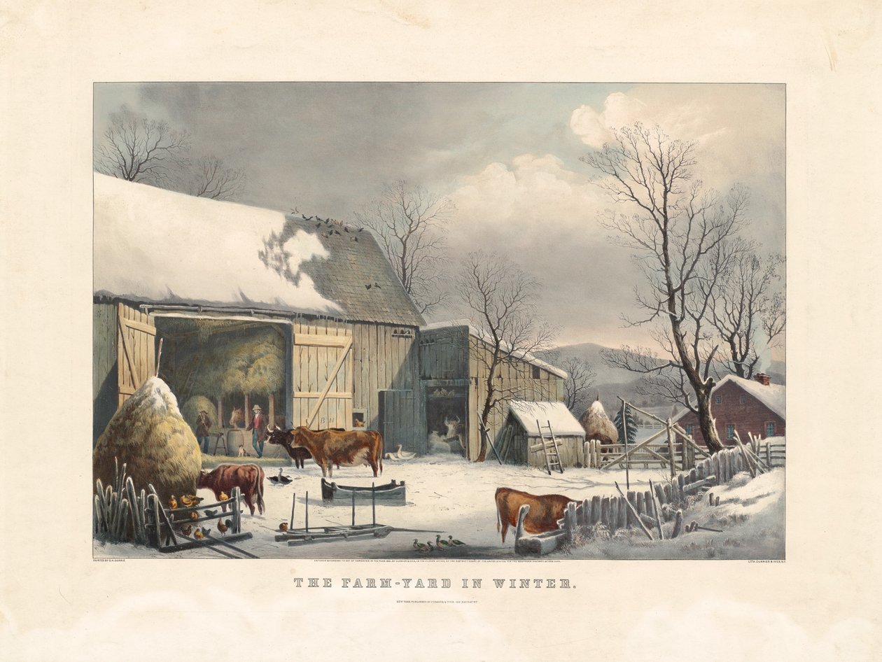 Gårdsgården om vinteren av after George Henry Durrie