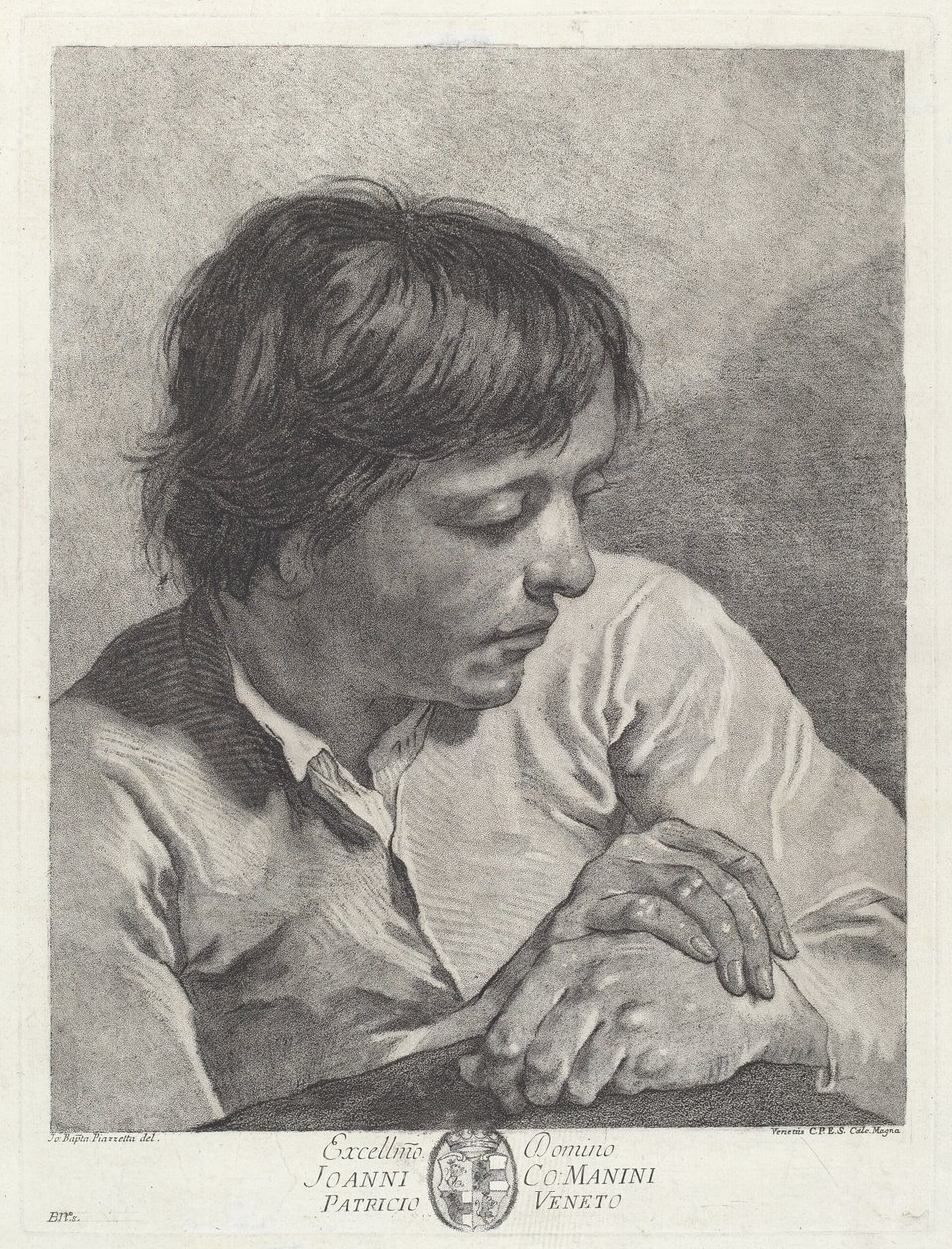 En ung mann med hendene i kryss av after Giovanni Battista Piazzetta Pietro Scattaglia and Innocente Alessandri