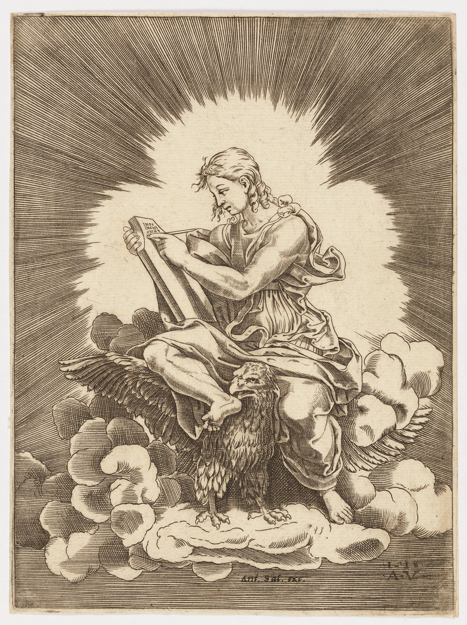 Saint John, skriver, sittende på en ørn av after Giulio Romano