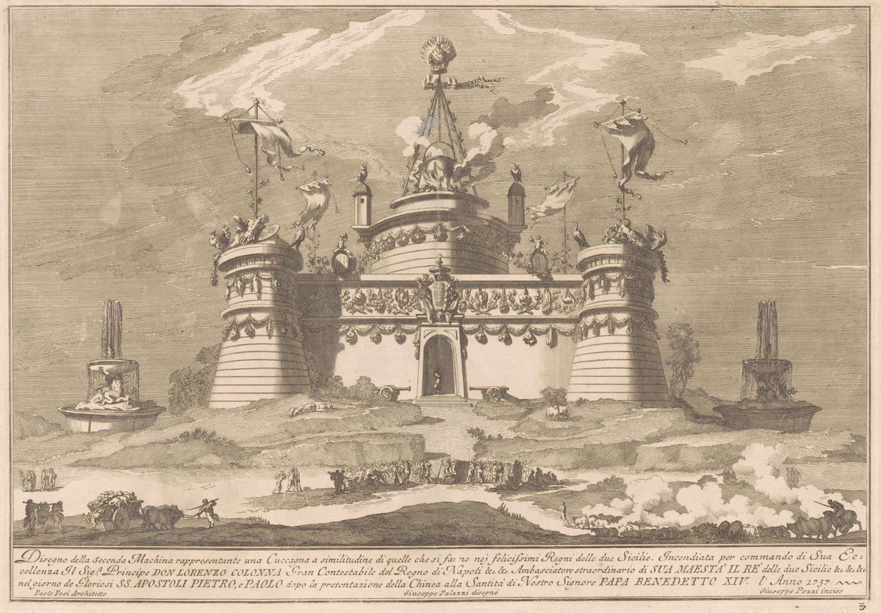 Seconda Macchina for Chinea av 1757: The Fortress of Cockaigne av after Giuseppe Palazzi Giuseppe Pozzi after Paolo Posi