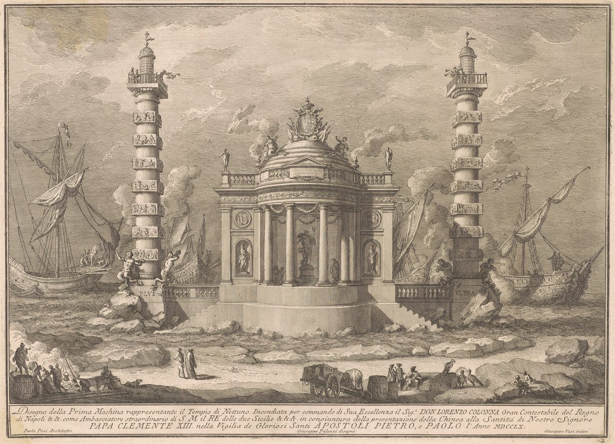 Prima Macchina for Chinea av 1760: Neptuntemplet av after Giuseppe Palazzi Giuseppe Vasi after Paolo Posi