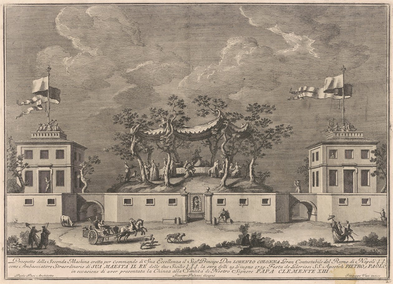 Seconda Macchina for Chinea fra 1759: En "Deliziosa" med en Bacchanal av after Giuseppe Palazzi Giuseppe Vasi after Paolo Posi