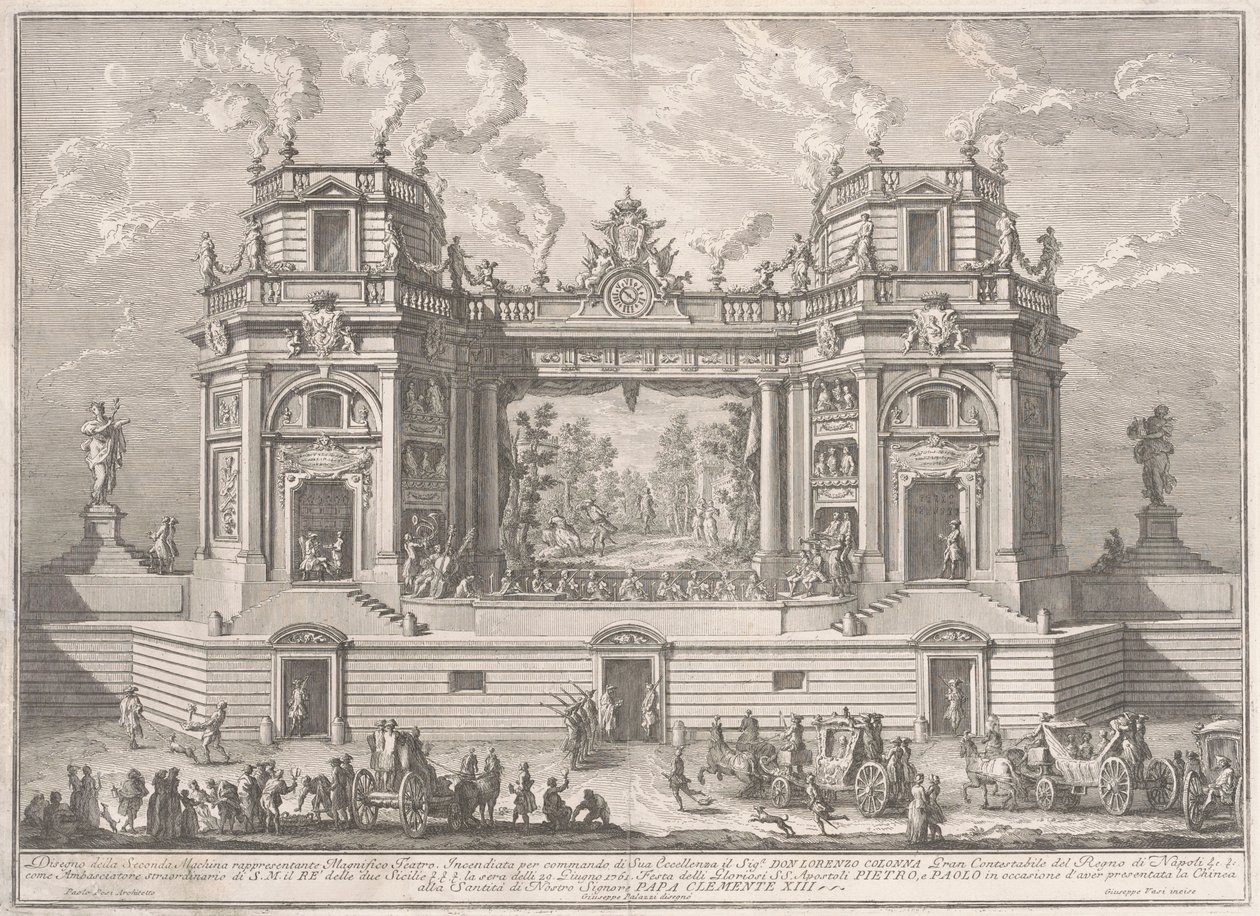 Seconda Macchina for Chinea av 1761: A Magnificent Theatre av after Giuseppe Palazzi Giuseppe Vasi after Paolo Posi