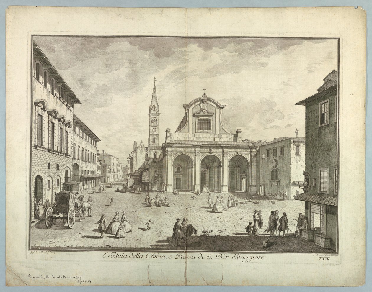 Utsikt over Firenze, tallerken fra "Choice of XXIV Utsikt over hoveddistriktene, torgene, kirkene og palassene i byen Firenze" av after Giuseppe Zocchi
