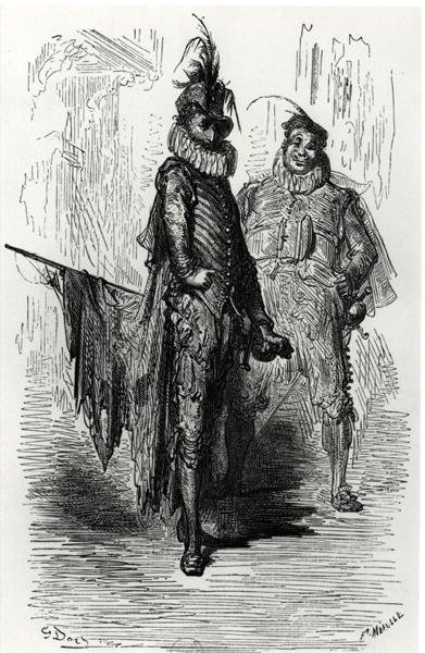 Illustrasjon fra Le Capitaine Fracasse av Theophile Gautier (1811-72) gravert av Fortune Louis Meaulle (1844-1901) 1866 av Gustave after Dore