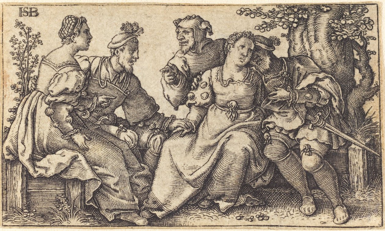 To kjærlige par med klovn av after Hans Sebald Beham