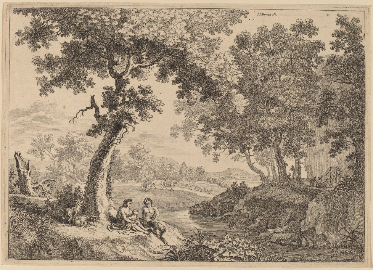Satyr-familien sitter under et tre av after Herman van Swanevelt