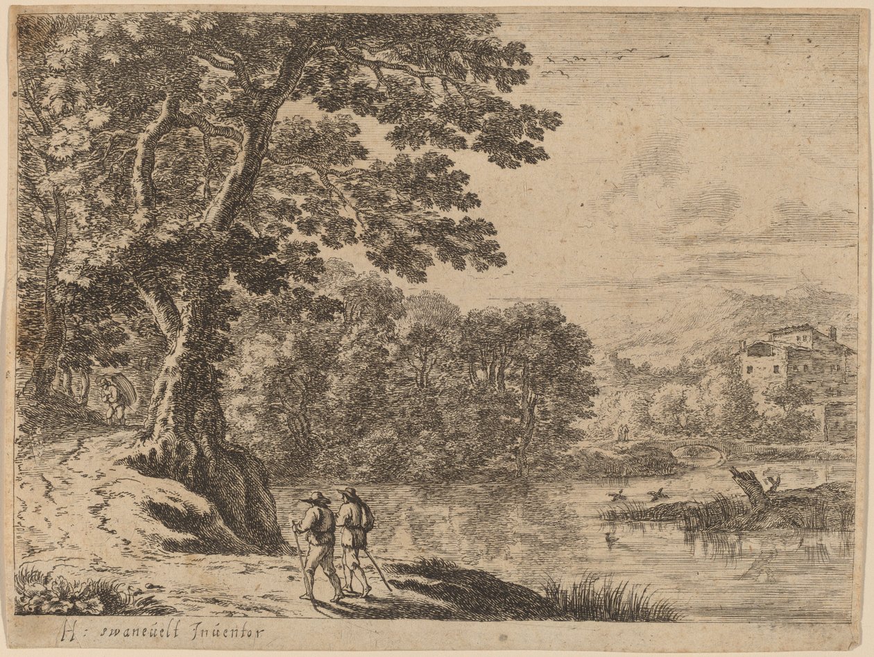 To reisende og en kjøpmann av after Herman van Swanevelt
