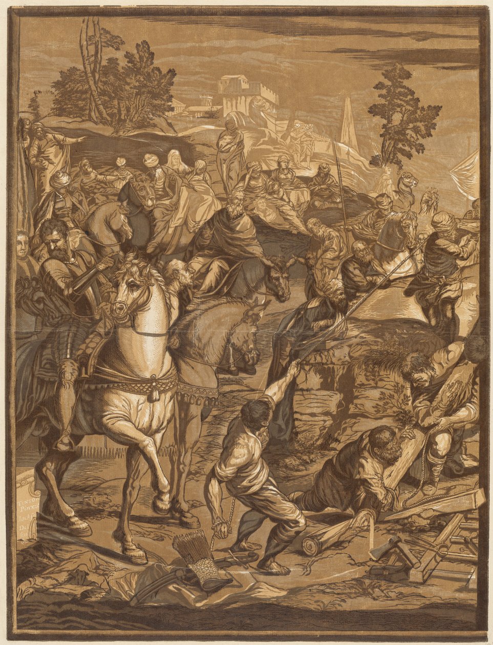 Korsfestelsen (venstre panel) av after Jacopo Tintoretto John Baptist Jackson