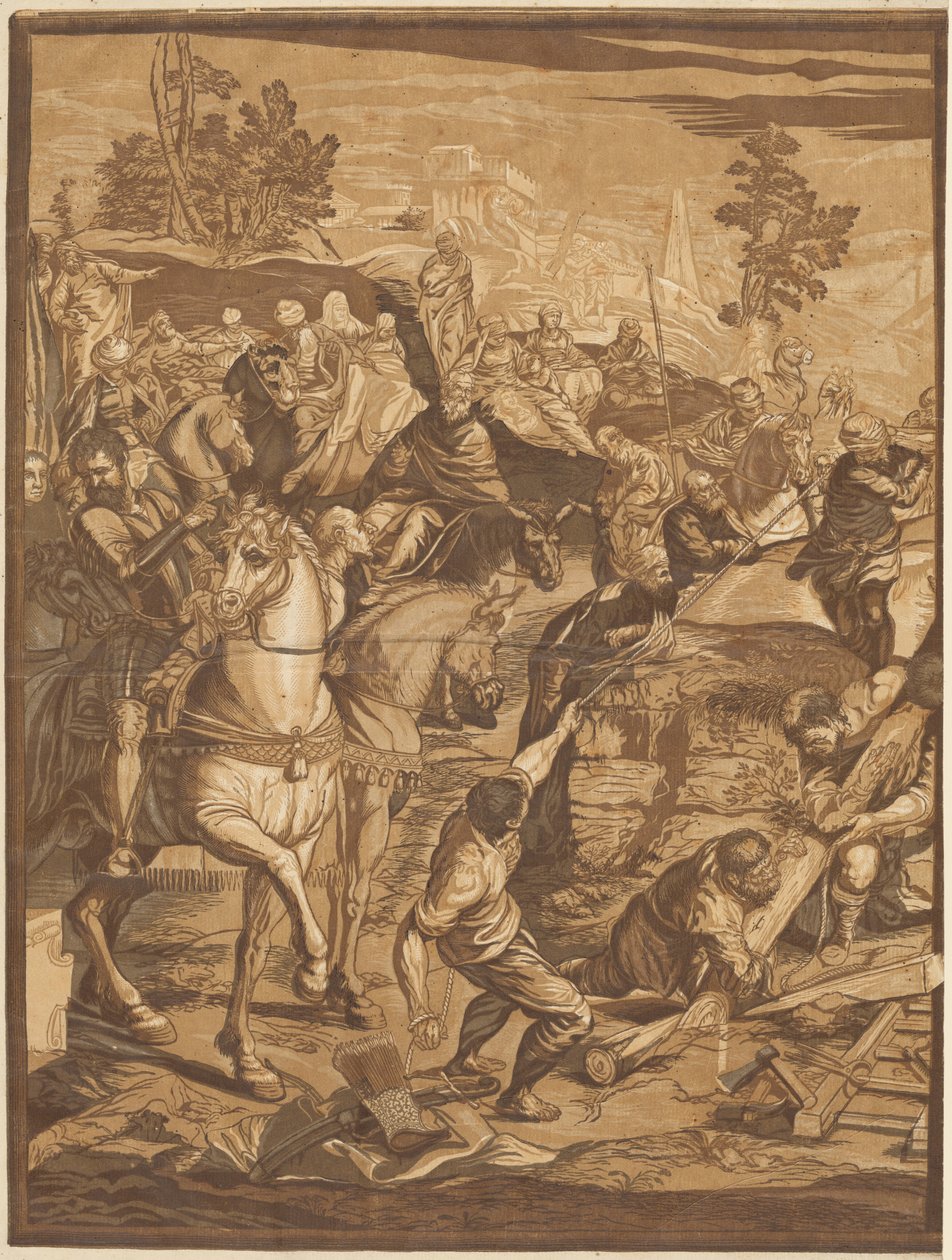 Korsfestelsen (venstre panel) av after Jacopo Tintoretto John Baptist Jackson