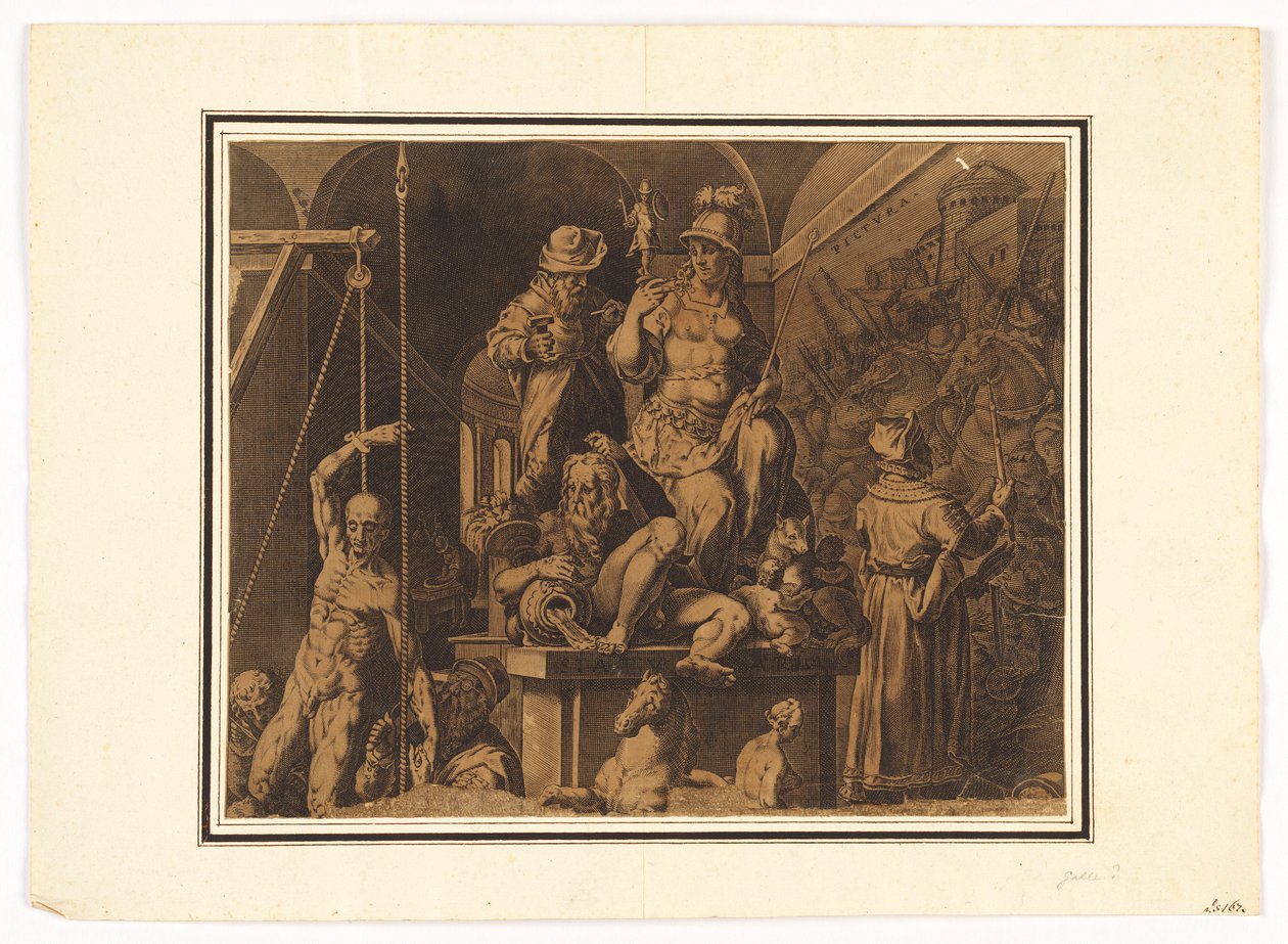 The Practitioners of the Visual Arts (øvre halvdel av revet ark) av after Jan van der Straet, called Stradanus