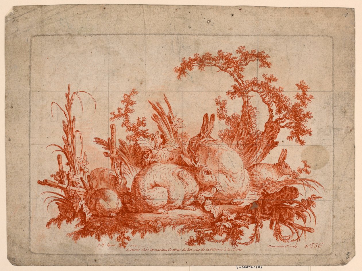 Familie av kaniner av after Jean Baptiste Huet