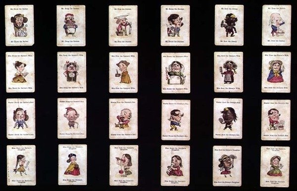 Happy Families, kortspill, basert på design av John Tenniel, ca. 1860 (håndfarget litho) av after John Tenniel