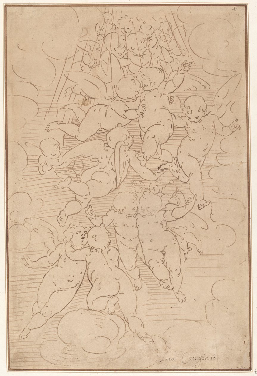 En gruppe engler i ære av after Luca Cambiaso Italian 17th Century