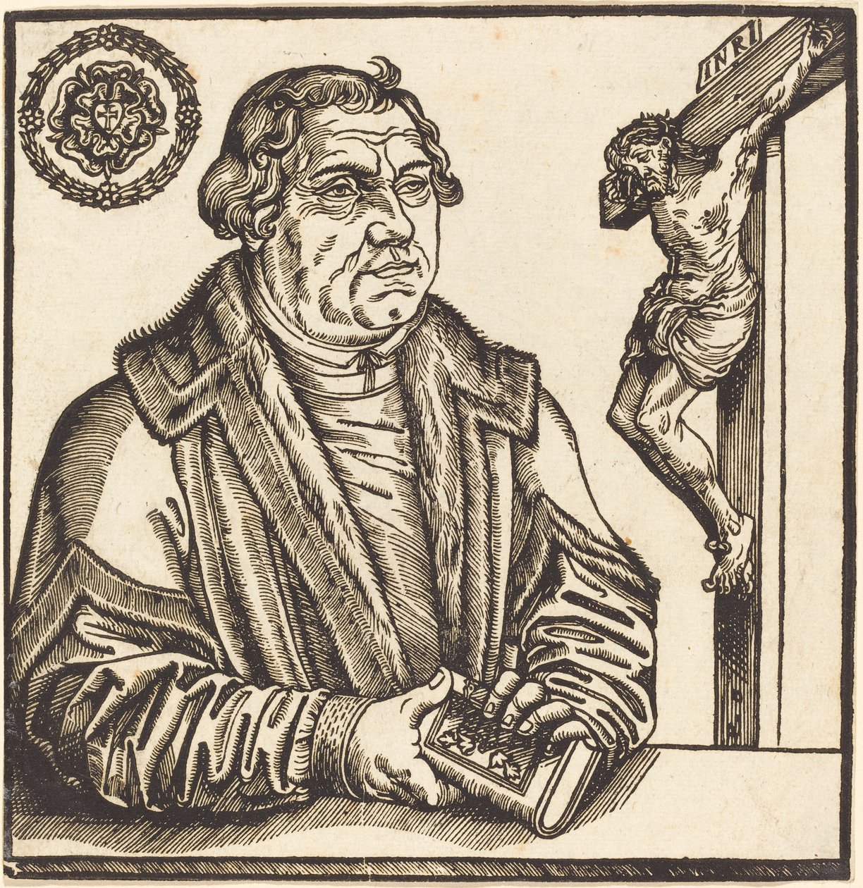 Martin Luther, Halvlengde til venstre med en bok i hendene av after Lucas Cranach the Younger