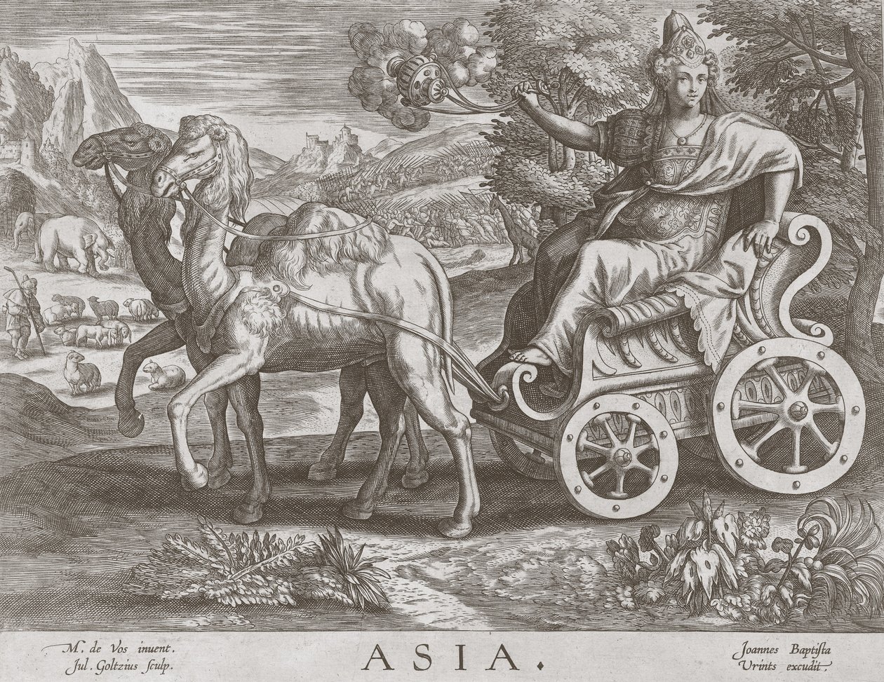 Asia fra The Four Continents, pub. C 1588-89 av after Maarten de Vos