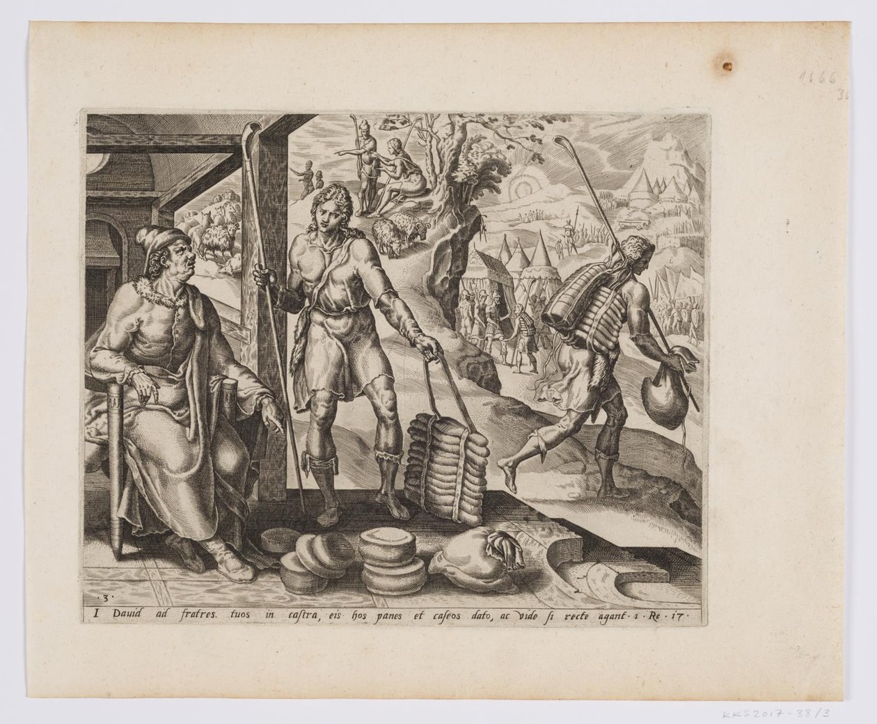 Jesse sender David med gaver til brødrene sine av after Maarten van Heemskerck