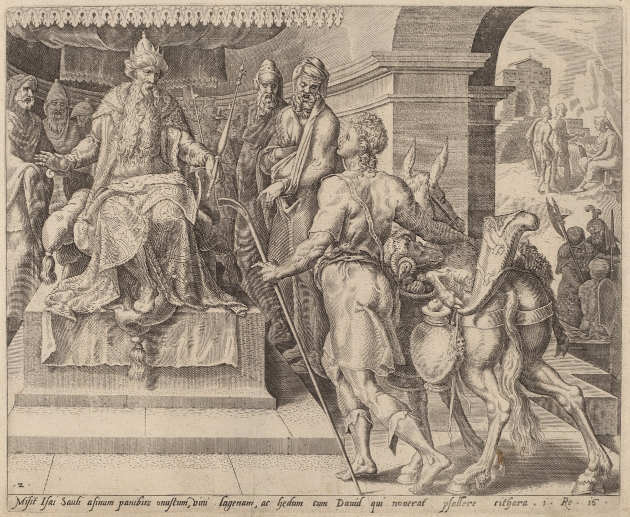 David bringer gaver fra sin far til Saul av after Maerten van Heemskerck