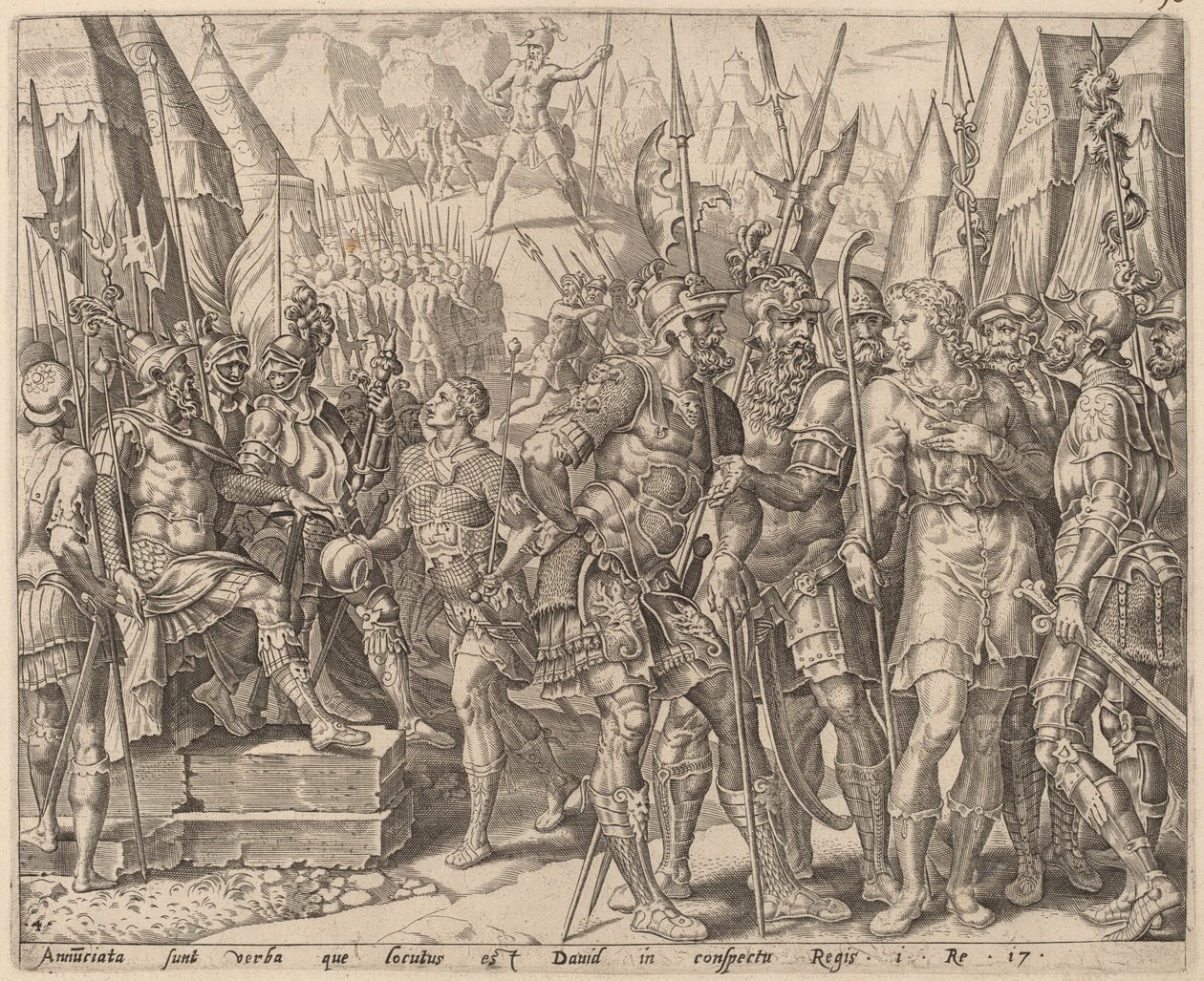 Davids bror forholder seg til ham Goliats utfordring av after Maerten van Heemskerck