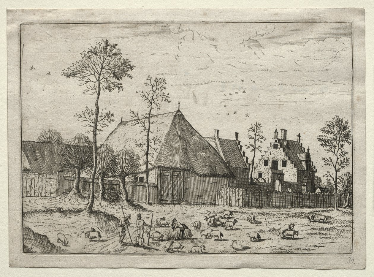 Utsikt over landsbyer i Brabant og Campine: Hyrder med flokk av after Master of the Small Landscapes