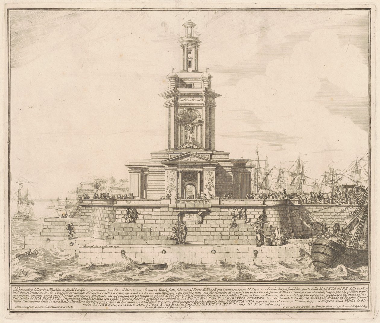 Prima Macchina for Chinea fra 1750: Den nye bryggen i Napoli av after Michelangelo Specchi Jérôme Charles Bellicard