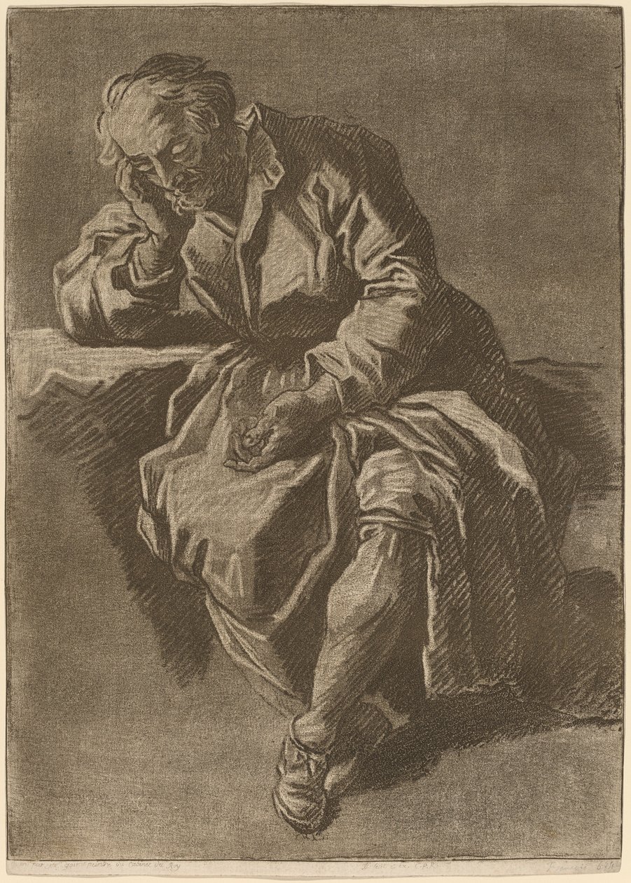 En sittende eldre mann sover av after Nicholas Henry Jeaurat de Bertry Jean Charles Francois