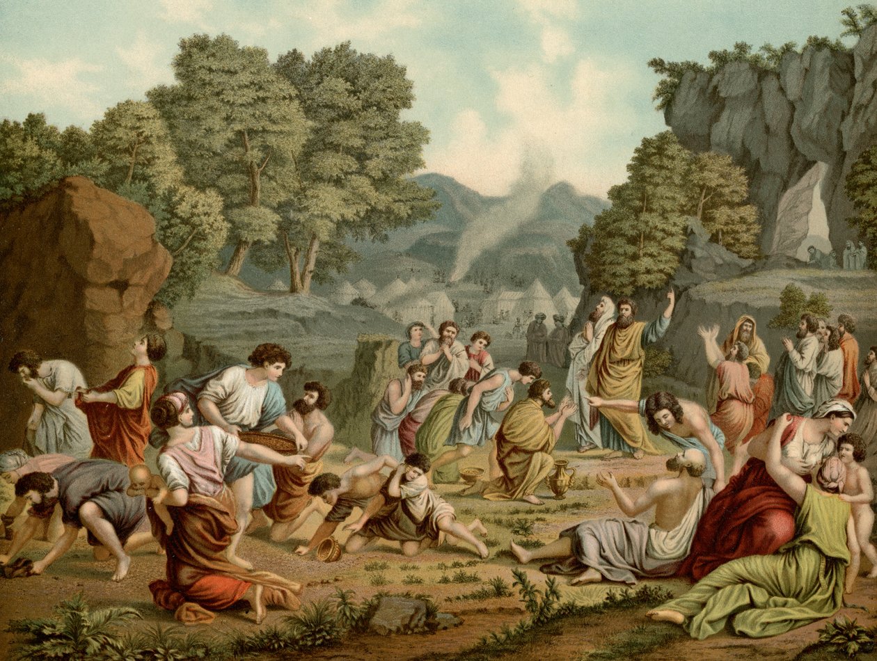 Samler Manna i ørkenen av after Nicolas Poussin