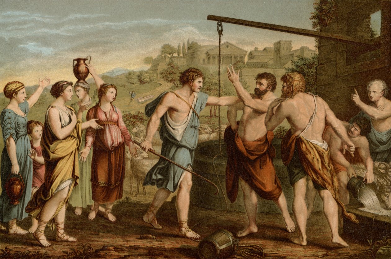 Moses forsvarer døtrene av after Nicolas Poussin