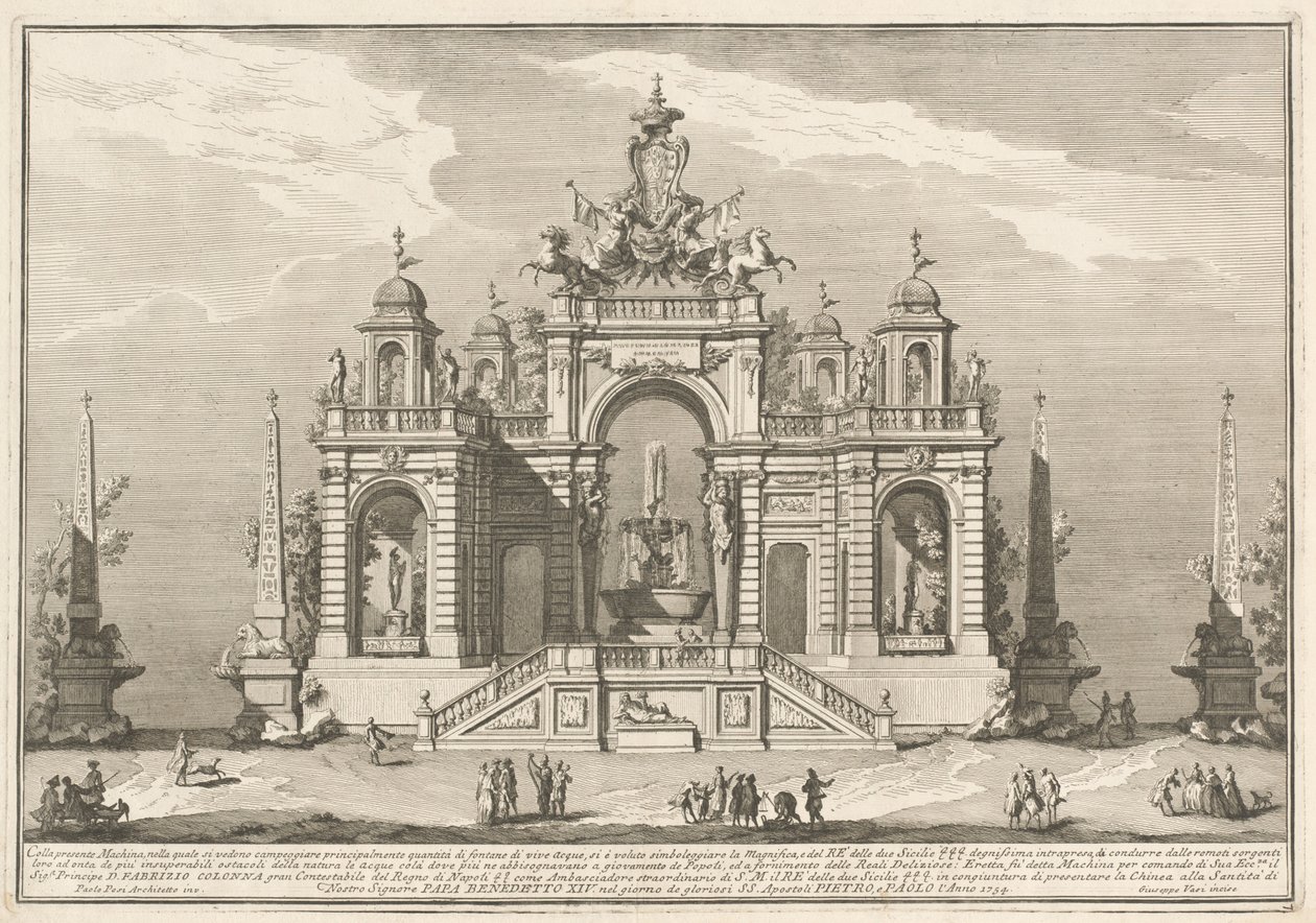 Seconda Macchina for Chinea fra 1754: En allegori om vannverk av after Paolo Posi Giuseppe Vasi
