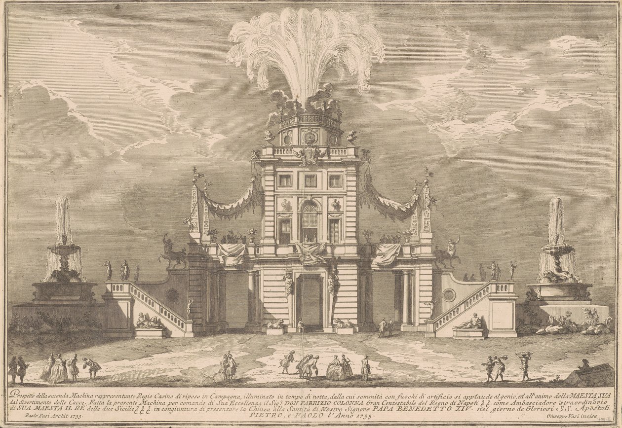 Seconda Macchina for Chinea av 1755: En kongelig jakthytte av after Paolo Posi Giuseppe Vasi