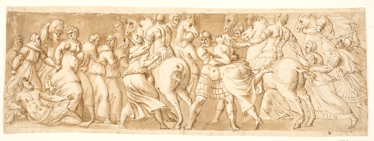 Voldtekten av sabinskvinnene, venstre halvparten av after Polidoro da Caravaggio