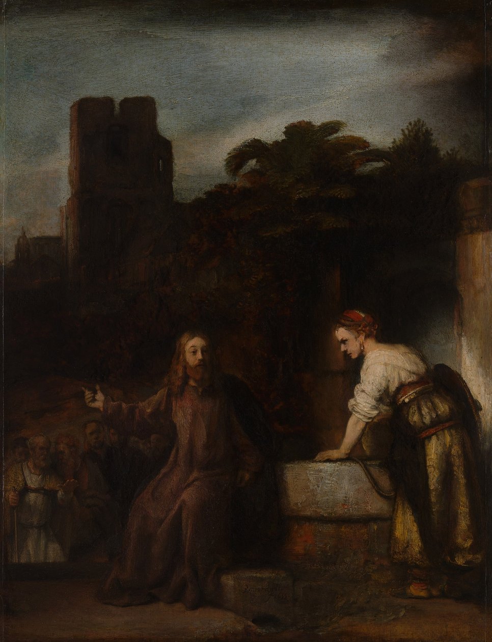 Kristus og kvinnen i Samaria, ca. 1655 av after Rembrandt van Rijn