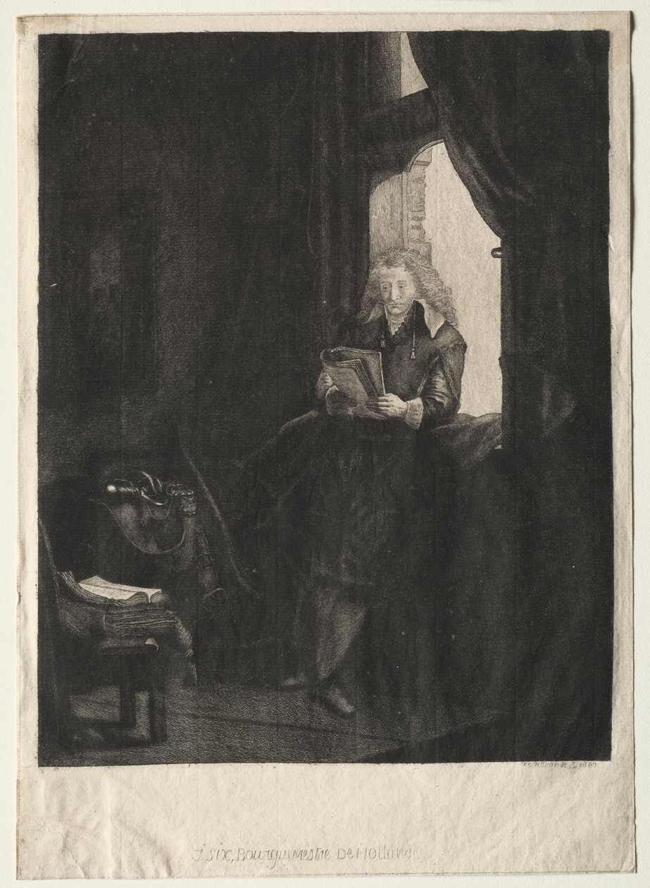 Portrett av Jan Six av after Rembrandt van Rijn