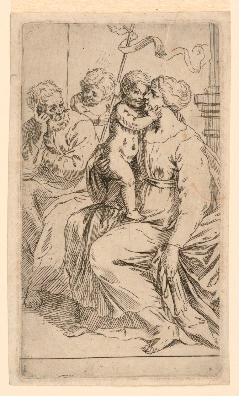 Den hellige familie med Saint John av after Simone Cantarini