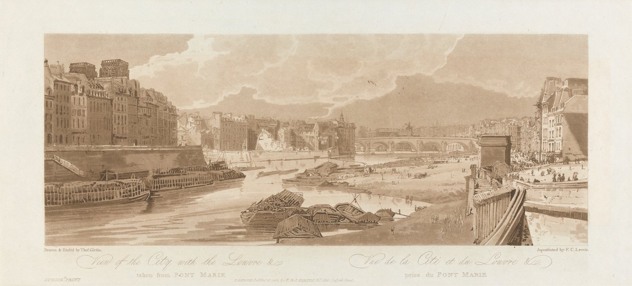 Utsikt over byen med Louvre. 1802; Plate 3 fra Views in Paris, Emanuel Volume av after Thomas Girtin