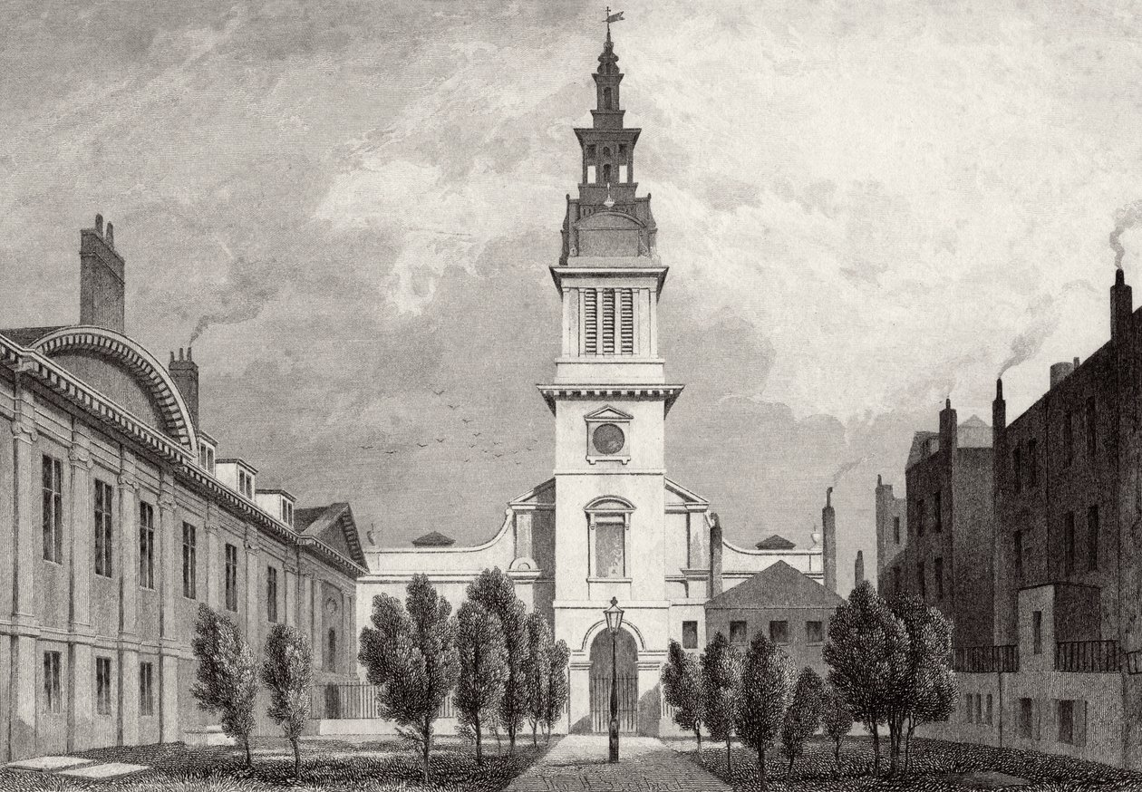 Christ Church og en del av Christs Hospital, 1831 av Thomas Hosmer after Shepherd