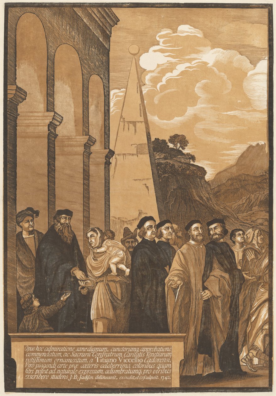 Presentasjon av jomfruen i tempelet (venstre panel) av after Titian John Baptist Jackson