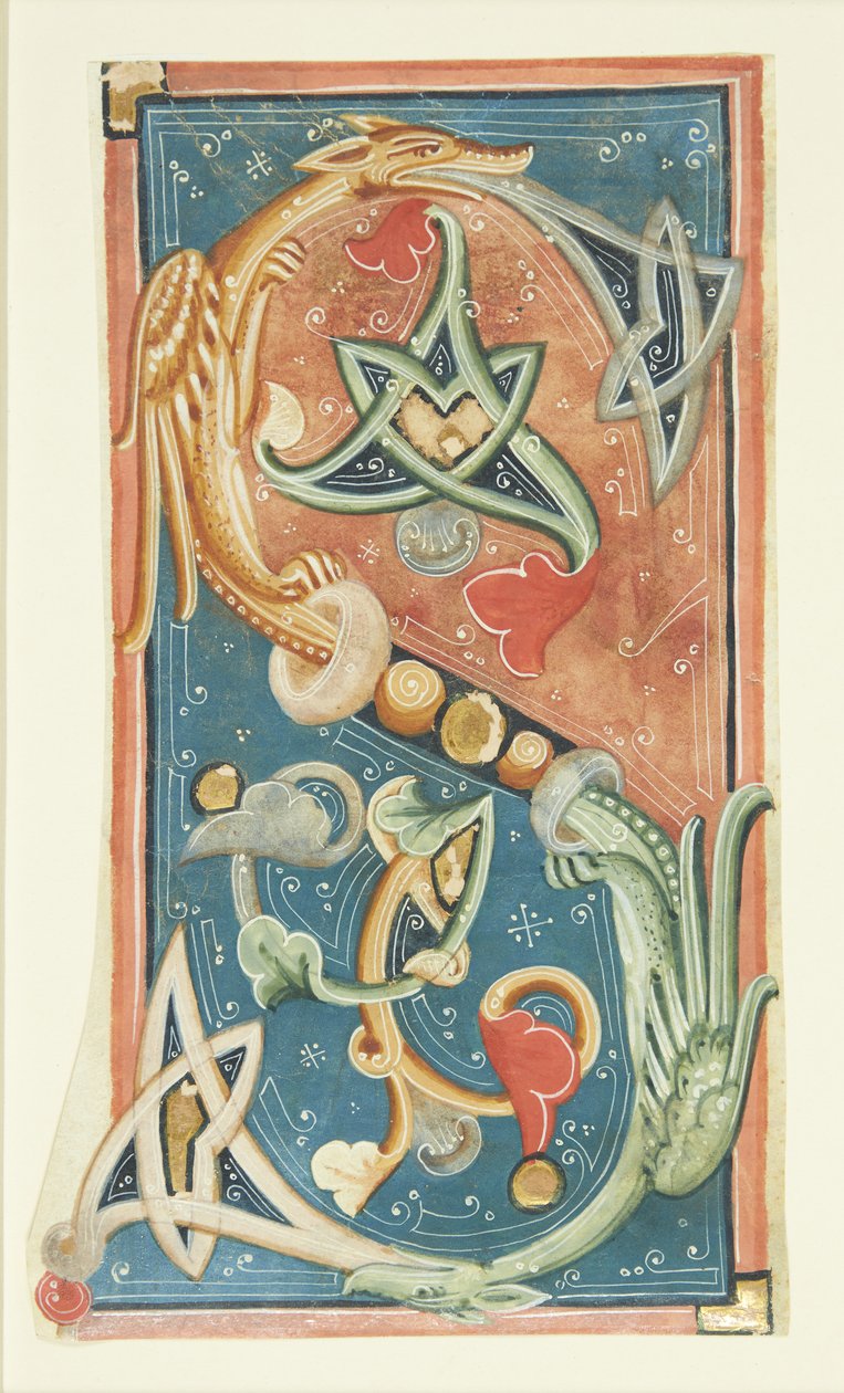 Ornamentert initial S, hvis buer er delvis utformet som drager av after Ubekendt