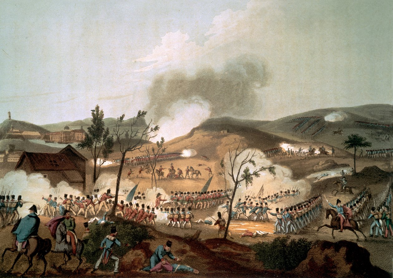 Slaget ved Corunna, 17. januar 1809 (farget akvatint) av after William Heath