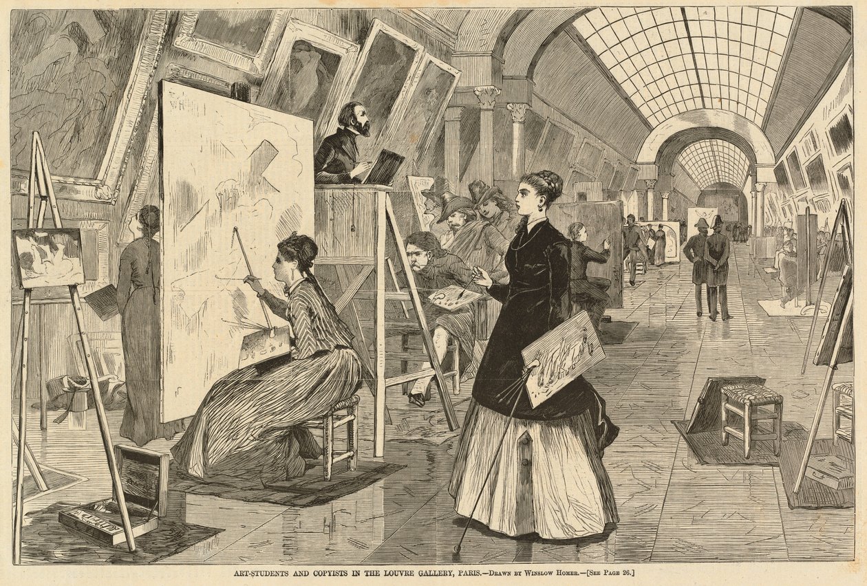 Kunststudenter og kopiister i Louvre-galleriet, Paris av after Winslow Homer