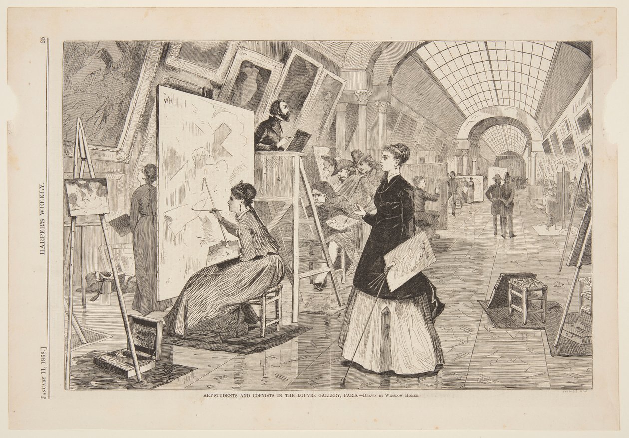 "Kunst - studenter og kopiister i Louvre-galleriet, Paris" av after Winslow Homer