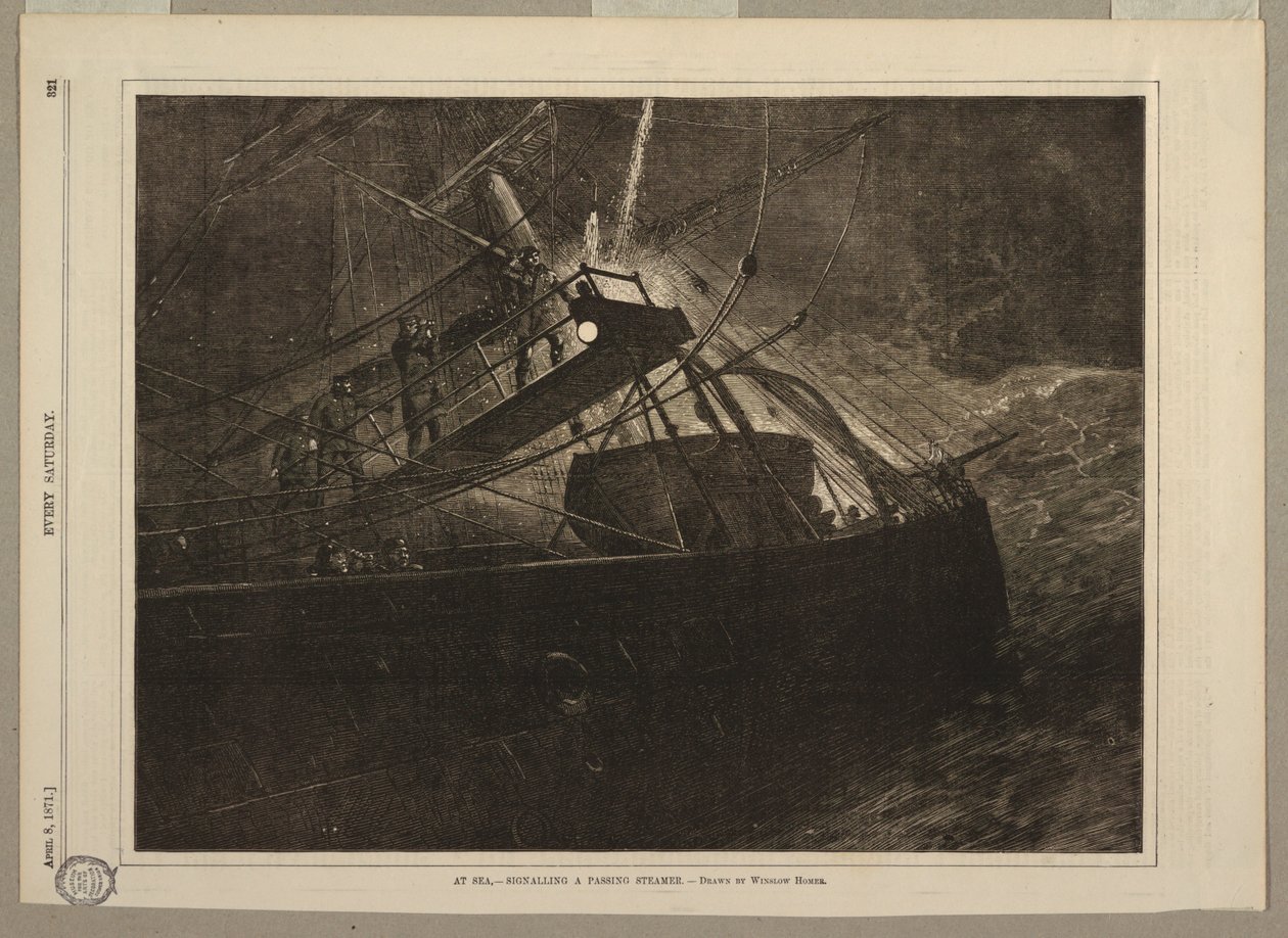På sjøen, - signaliserer en passerende dampbåt av after Winslow Homer
